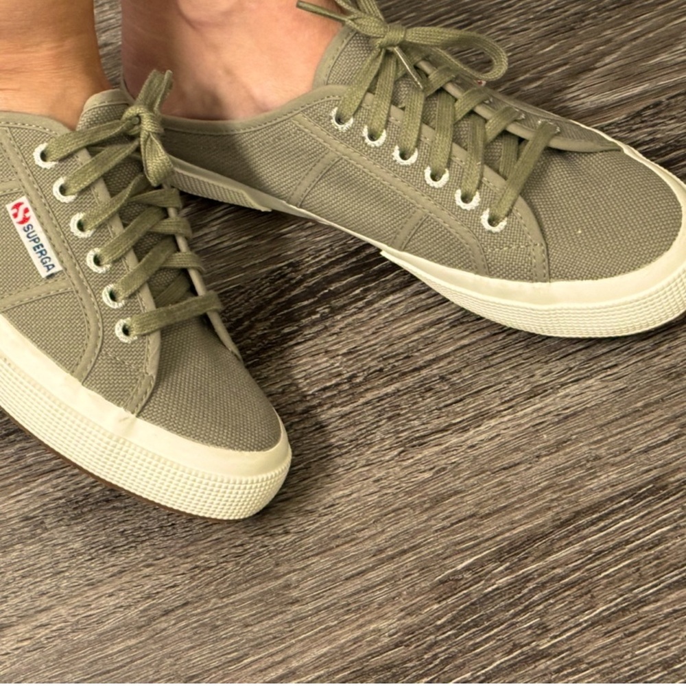 Superga Canvas Slides, Khaki Green, 39 (8-8.5)